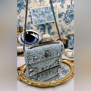 🆕 KURT GEIGER LONDON 🧿 NWOT Blue & White Houndstooth Kensington Bag, Crystals